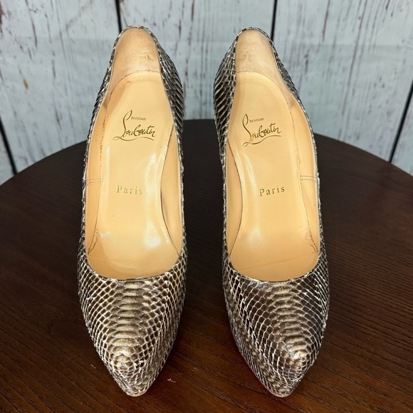 CHRISTIAN LOUBOUTIN Daffodile SnakeSkin Ayer’s women’s platform high heels 37.5 - Picture 5 of 16
